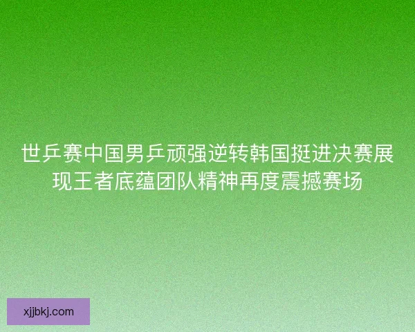 世乒赛中国男乒顽强逆转韩国挺进决赛展现王者底蕴团队精神再度震撼赛场